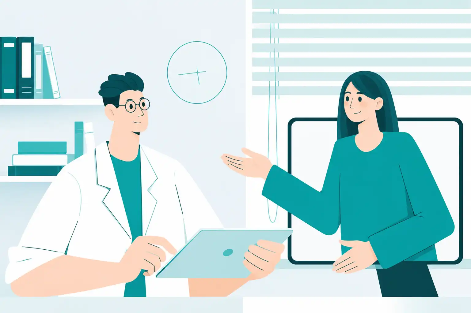 Medical receptionist at front desk